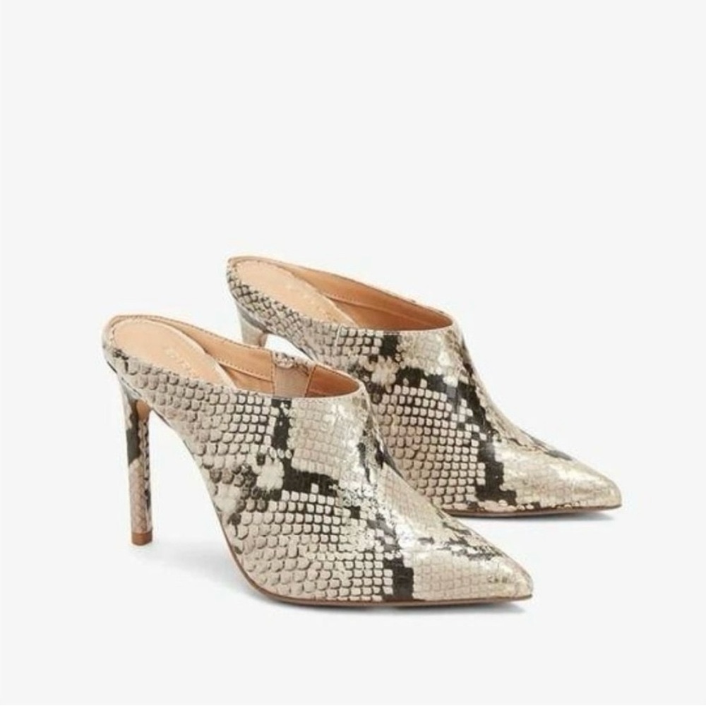 Express Metallic Snakeskin Pointed-Toe High Heel Mules - Picture 2 of 10